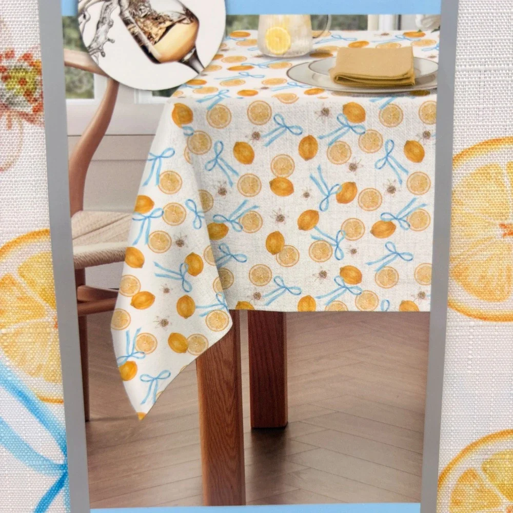 Bright Slice Lemon Tablecloth 60x84 & Mint Ivy‎ 6 Placemats Set Blue Bow Citrus